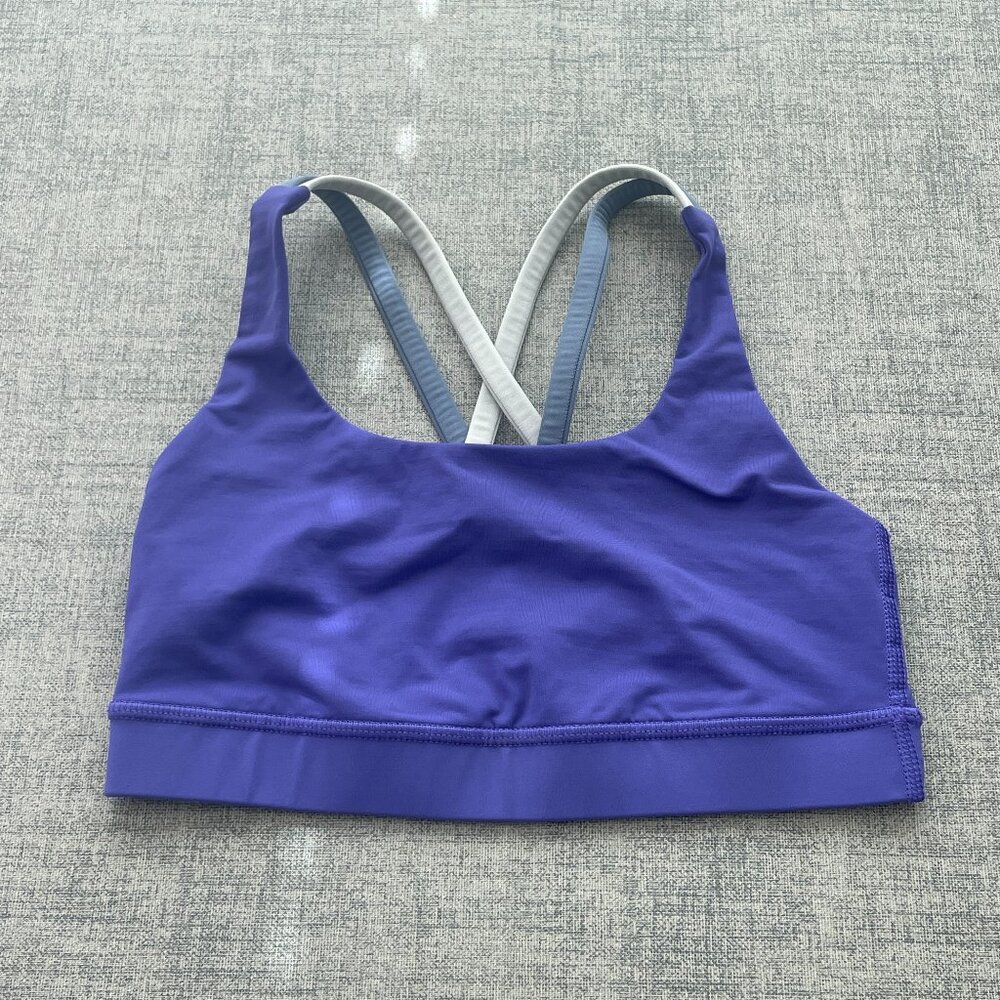 Lululemon Energy Bra Purple with Grey and White Straps Size 4 with Size Dot